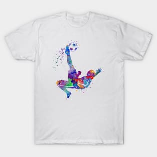 Boy Soccer Player Bicycle Kick Watercolor Painting T-Shirt